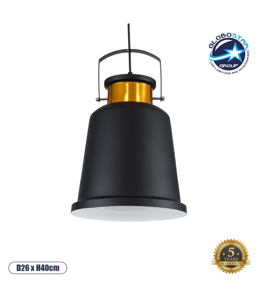 GLOBOSTAR® NUNZIATA 01236 Vintage Κρεμαστό Φωτιστικό Οροφής με Ντουί 1 x E27 AC 220-240V IP20 - Μαύρο & Χρυσό - Μ26 x Π26 x Υ40cm